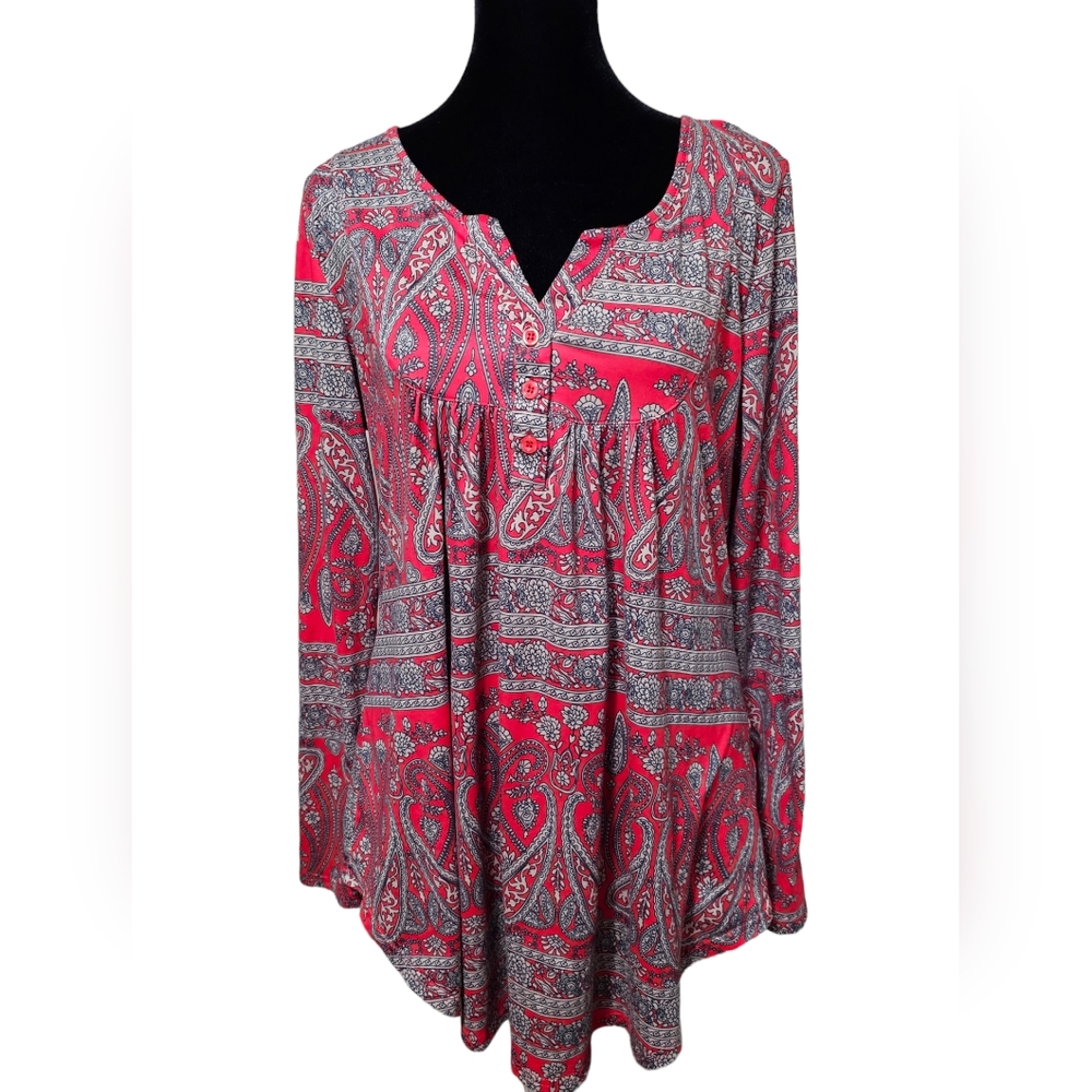 HALIFE Women's Floral Printed Long Sleeve Henley Shirt.